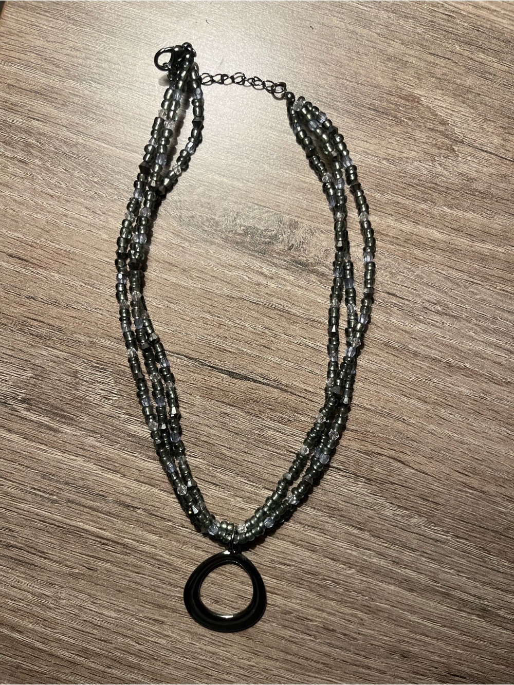 Multi-Strand Glass Bead Necklace with Silver Teardrop Pendant - Blue